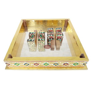 Flower Designed Wooden Handmade Rajwadi Chowki (15"X15"X7")-G.M.